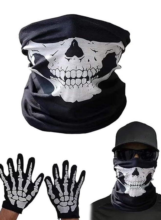 Skull Neck Gaiter Mask, Halloween Bandana Ghost Masks, Motorcycle Half Face Mask, for Most Motorcycles - Image 1