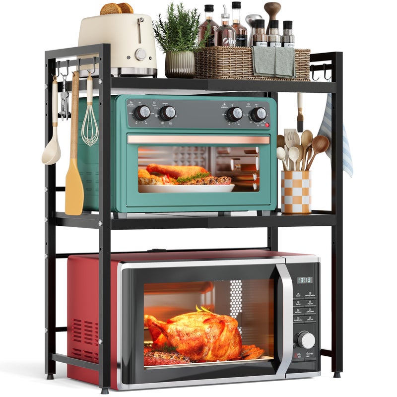 NETEL Expandable Microwave Stand3 Tier Metal Kitchen Countertop Organizer Shelves with 8 HooksBakers RackMicrowave ShelfMicrowave Oven Rack110lbs Weight Capacity - Image 2