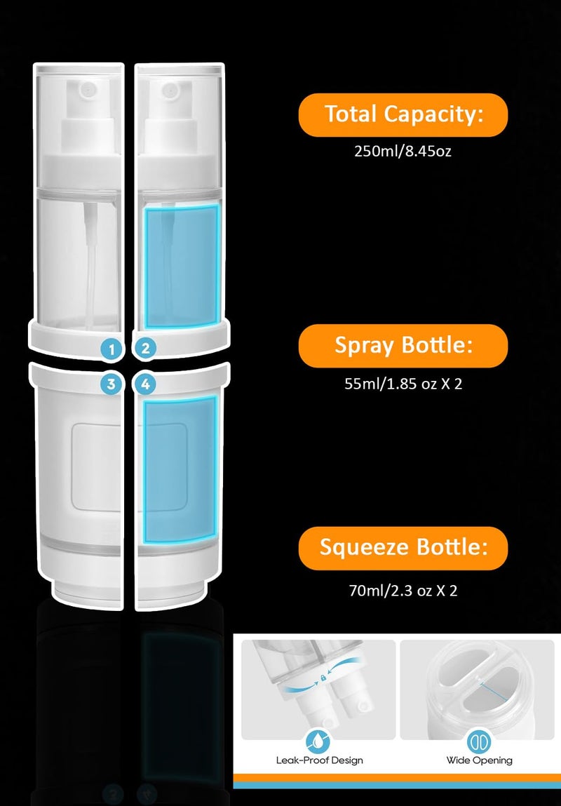 Lyrovo 4-in-1 Travel Essential Kit Spray Bottles & Pump Bottles Dispenser, Travel Containers for Toiletries, Refillable Travel Accessories for Cream Toners Lotion (White) - Image 4