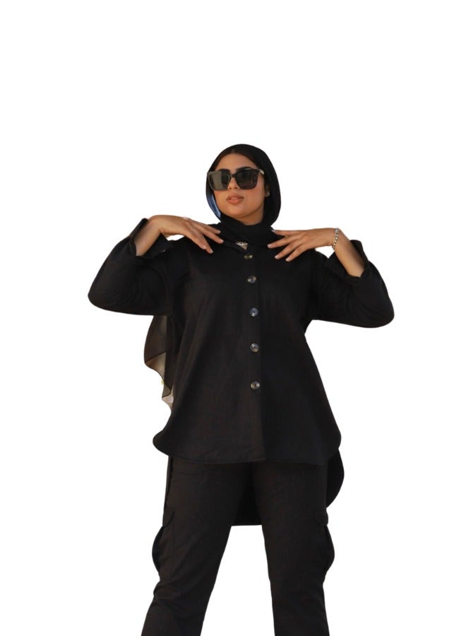 Qudra Melton Black Shirt Cotton 100%  - Image 2