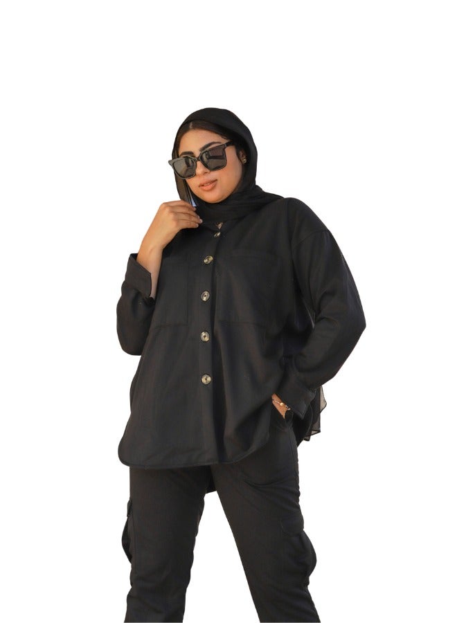 Qudra Melton Black Shirt Cotton 100%  - Image 4