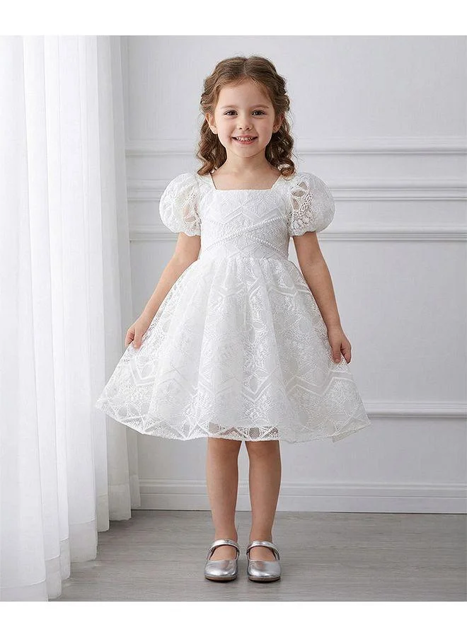 Mark & Mia Mark & Mia Floral Embroidered Short Sleeves Frock - White
