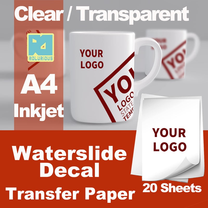 Rolurious Waterslide Decal Paper 20 Sheets Inkjet Clear Printable A4 Size Transparent Water Slide Transfer For Tumblers Mugs Glasses Wood - Image 2