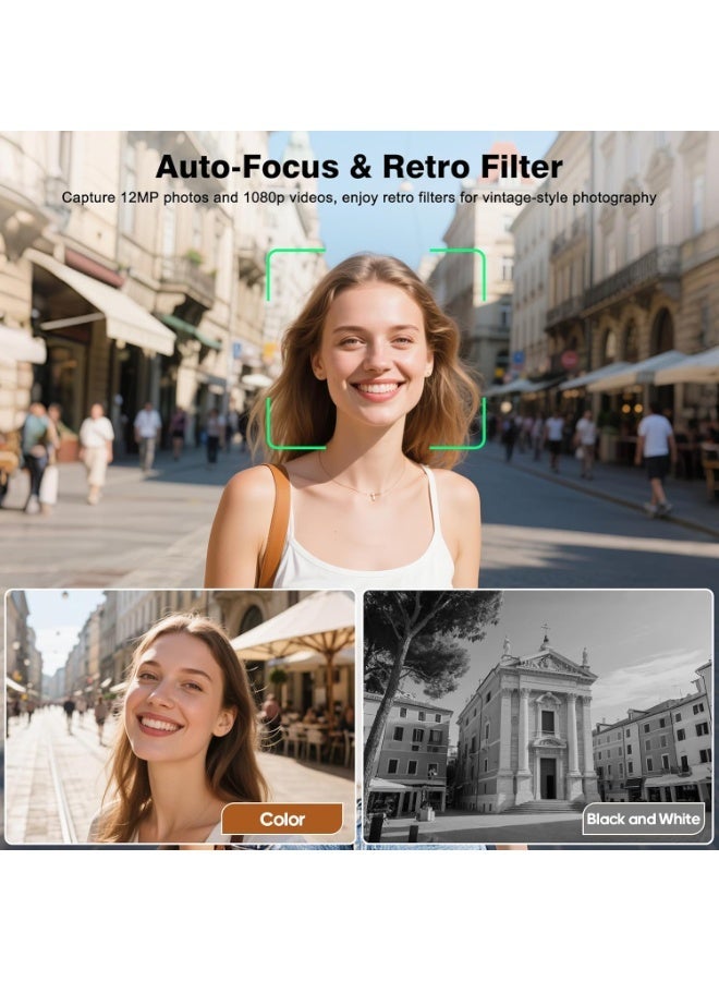 CHUZHAO Vintage Mini Digital Camera, Portable TLR Style Retro Point and Shoot Compact Small Pocket 1080P FHD Video 12MP Autofocus Vlogging Camera with 16 GB Card for Beginners Teens Adults Red - Image 4