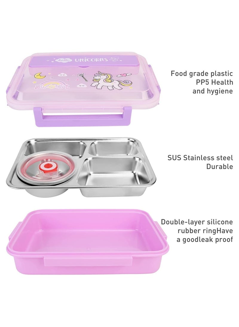 TOMSHOO Kids Lunch Box with Tableware,Customed for Kids Cartoon Bento Lunch Box，1100ml 4 compartment Insulated Lunch Box for Children | Leakproof | BFA Free | Dishwasher | Stainless Steel 26x20x7cm (Unicorn) - Image 3