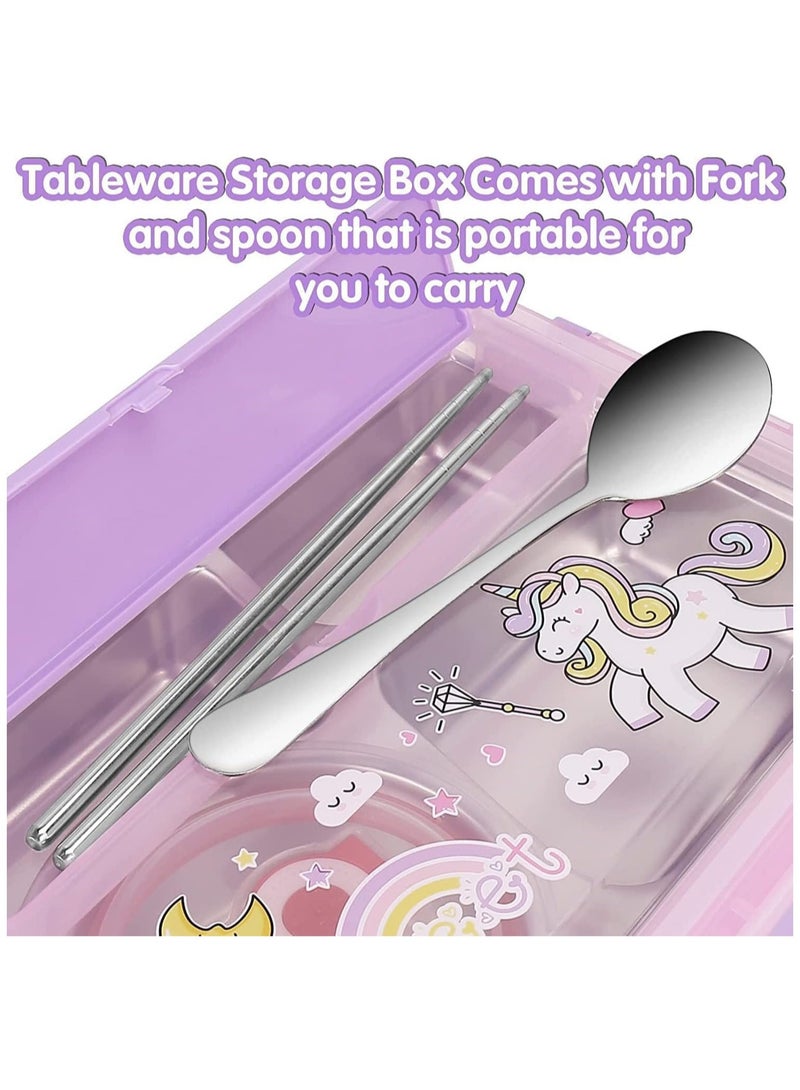TOMSHOO Kids Lunch Box with Tableware,Customed for Kids Cartoon Bento Lunch Box，1100ml 4 compartment Insulated Lunch Box for Children | Leakproof | BFA Free | Dishwasher | Stainless Steel 26x20x7cm (Unicorn) - Image 5