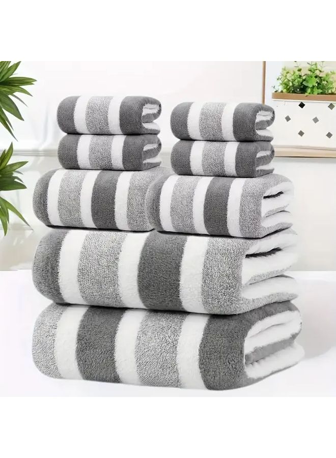 8pcs Grey Bath Towel Set Two Tone Striped Design Hotel Quality Ultra Soft Ultra Absorbent Lint Free Includes 2 Bath Towels 2 Hand Towels 4 Washcloths Premium Daily Bathing - Image 2