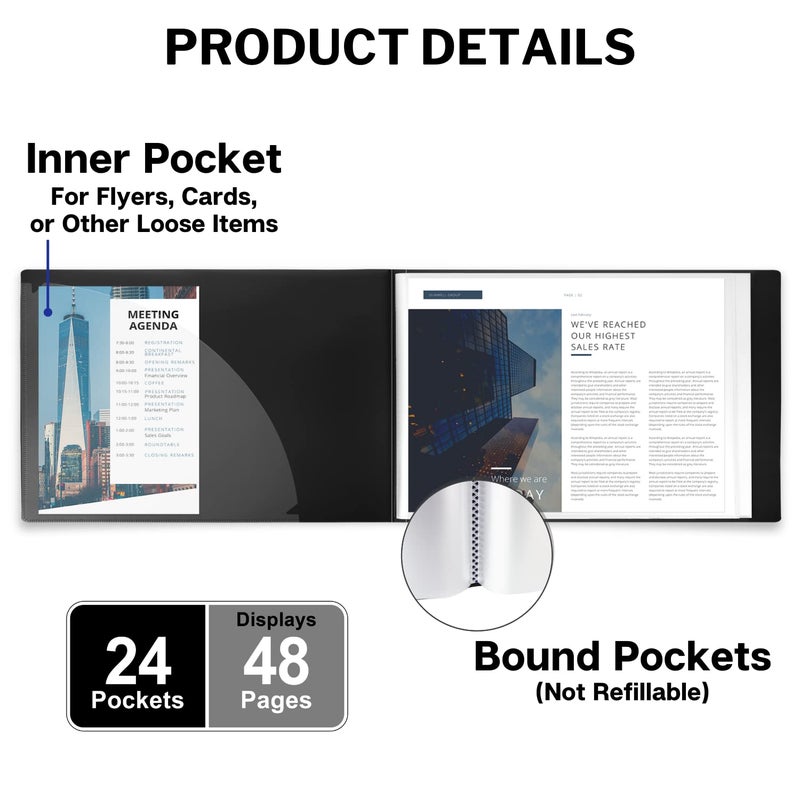 Dunwell 8.5x11 Portfolio Binder (Horizontal), Plastic Presentation Book, 24 Pockets Displays 48 Pages of Letter Size Documents, Certificates, Keepsakes, Art Portfolio Folder, Acid-Free Poly - Image 3