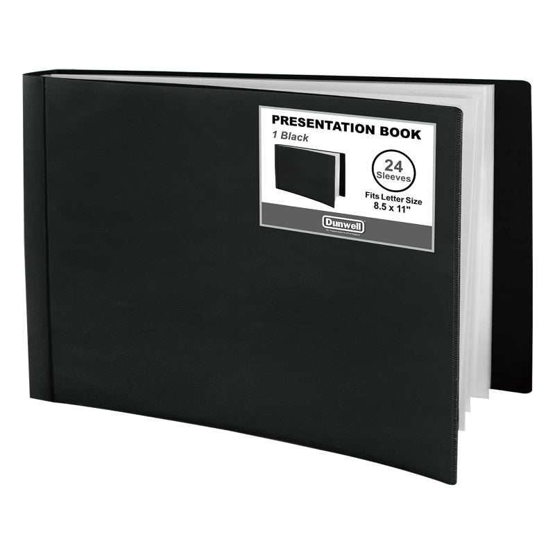 Dunwell 8.5x11 Portfolio Binder (Horizontal), Plastic Presentation Book, 24 Pockets Displays 48 Pages of Letter Size Documents, Certificates, Keepsakes, Art Portfolio Folder, Acid-Free Poly - Image 1