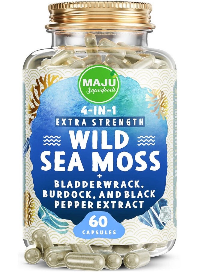 Maju Superfoods Maju 4In1 Organic Sea Moss Capsules Wild Chondrus Crispus Seamoss W/ Bladderwrack + Burdock Root Stronger Than Gel Irish Sebi Inspired Raw Powder In Pills 500 Mg Capsule (60 Ct)  - Image 2