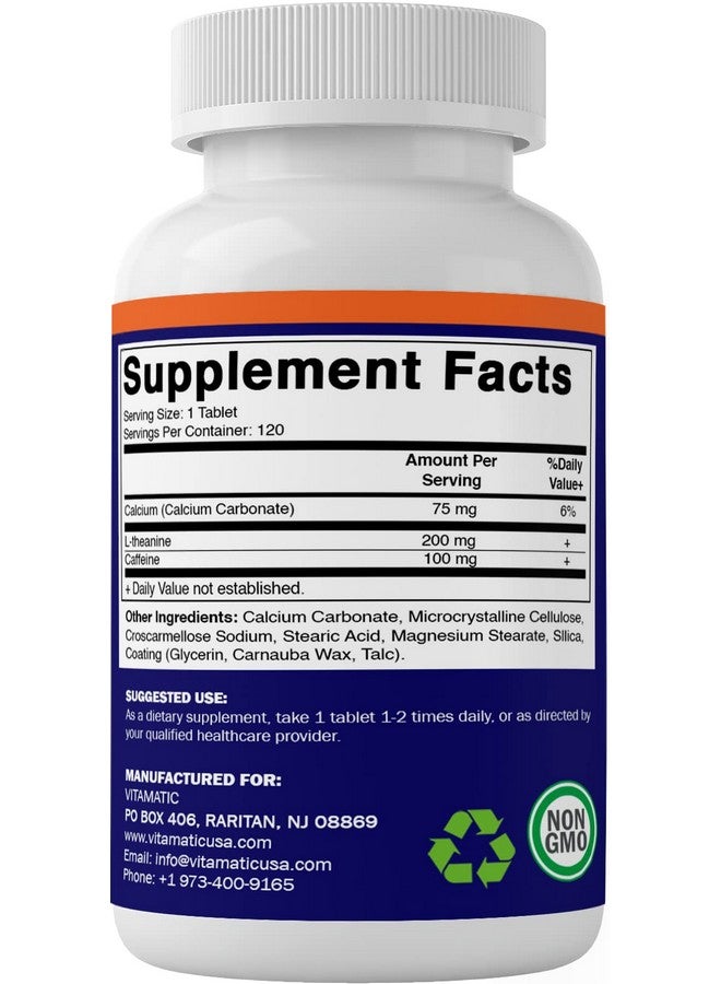 Vitamatic فيتاميناتيك L-ثيانين 200 ملغ مع كافيين 100 ملغ - 120 قرص نباتي مكمل نوتروبيك للطاقة المركزة والوضوح الذهني - Image 5