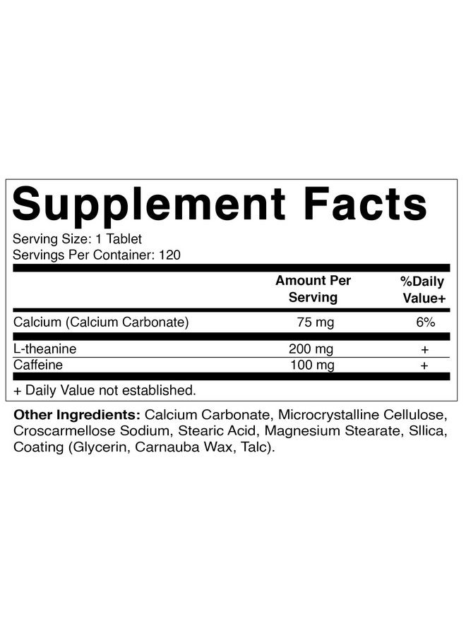 Vitamatic فيتاميناتيك L-ثيانين 200 ملغ مع كافيين 100 ملغ - 120 قرص نباتي مكمل نوتروبيك للطاقة المركزة والوضوح الذهني - Image 3