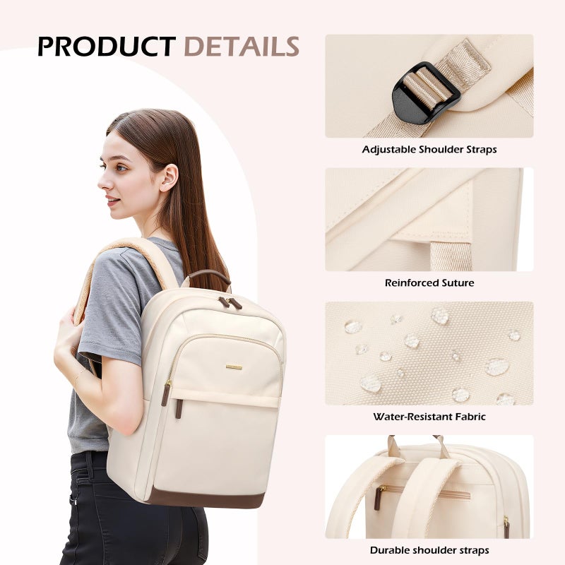 GOLF QUALITY Laptop Backpack for Women Travel Carry On Bag Weekender Business Multilayer Personal Item Backpack,16 Inch,WApricot - Image 5