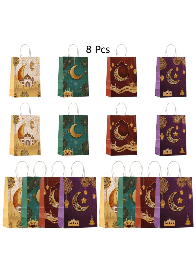 Yuwell 8 Pcs Eid Mubarak Bags Gift Bags Ramadan Moon And Lantern Design Bags Party Favor Bags Paper Tote Bags For Islamic Holiday Decorations Celebrations And Ramadan Decoration Small Eid Present Bags With Handles Mini Eid Bags Gif Box 21X15X8CM - Image 3