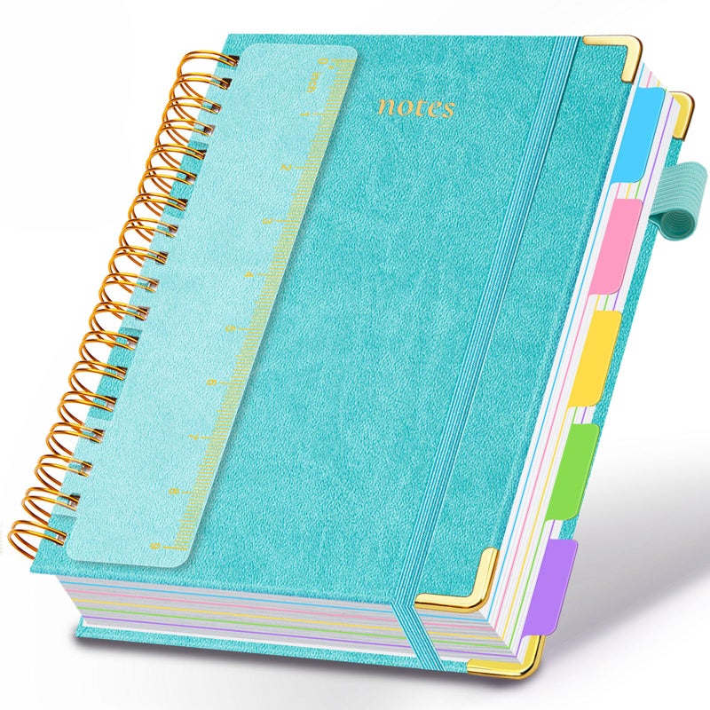 GDGDSY Hardcover Spiral Notebook 8"x10" Journal Notebook with Tabs and Removable Dividers 300 Pages 5 Subject Notebook College Ruled, Faux Leather Spiral Bound Notebook for Women School Work (Blue) - Image 1
