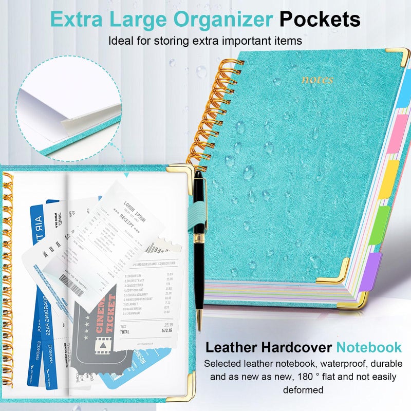GDGDSY Hardcover Spiral Notebook 8"x10" Journal Notebook with Tabs and Removable Dividers 300 Pages 5 Subject Notebook College Ruled, Faux Leather Spiral Bound Notebook for Women School Work (Blue) - Image 2