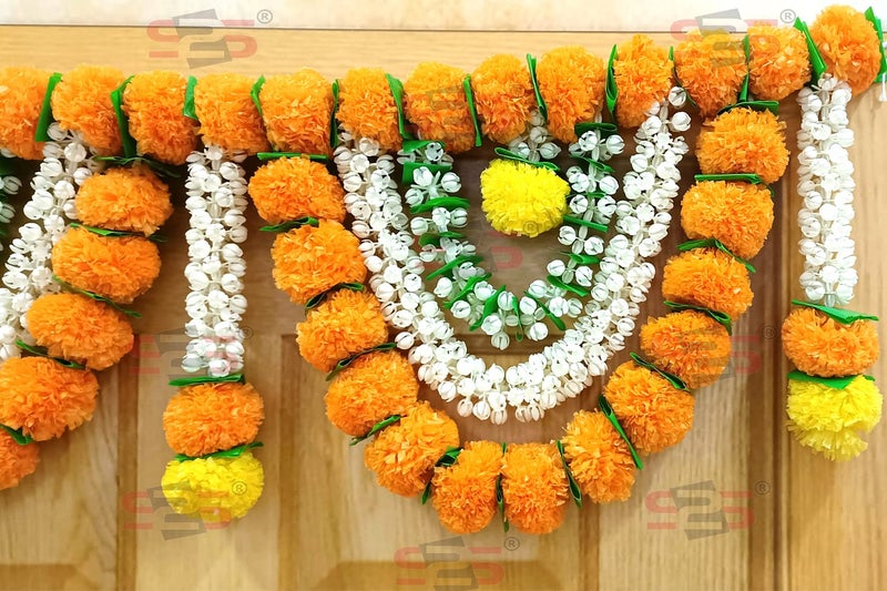 S2S Artificial Marigold & Mogra Flower Triple Layered Door Toran for Main Door, Hanging Toran for Festive Decorations, Doorway Leaves Toran (Orange & White) (Pack of 1) (Length - 40 Inch) - Image 3
