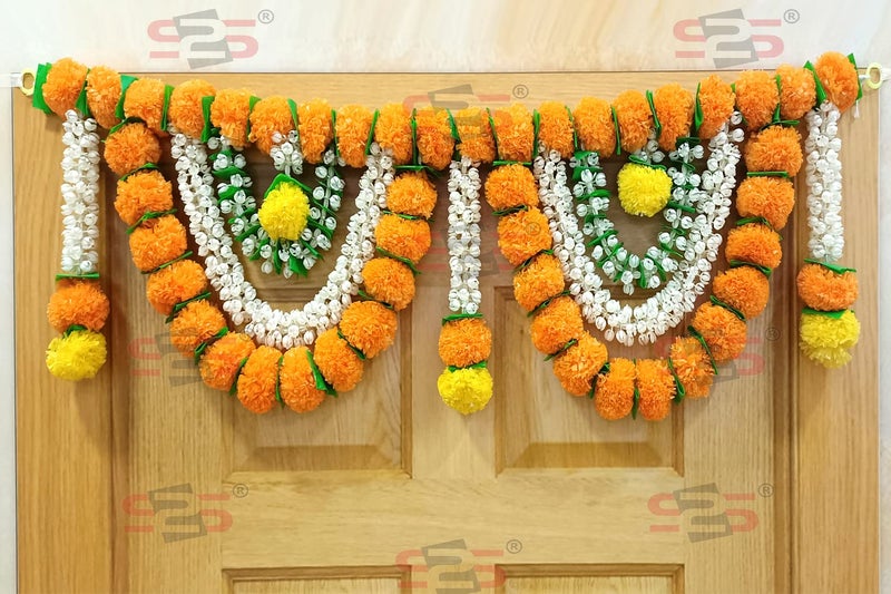 S2S Artificial Marigold & Mogra Flower Triple Layered Door Toran for Main Door, Hanging Toran for Festive Decorations, Doorway Leaves Toran (Orange & White) (Pack of 1) (Length - 40 Inch) - Image 4