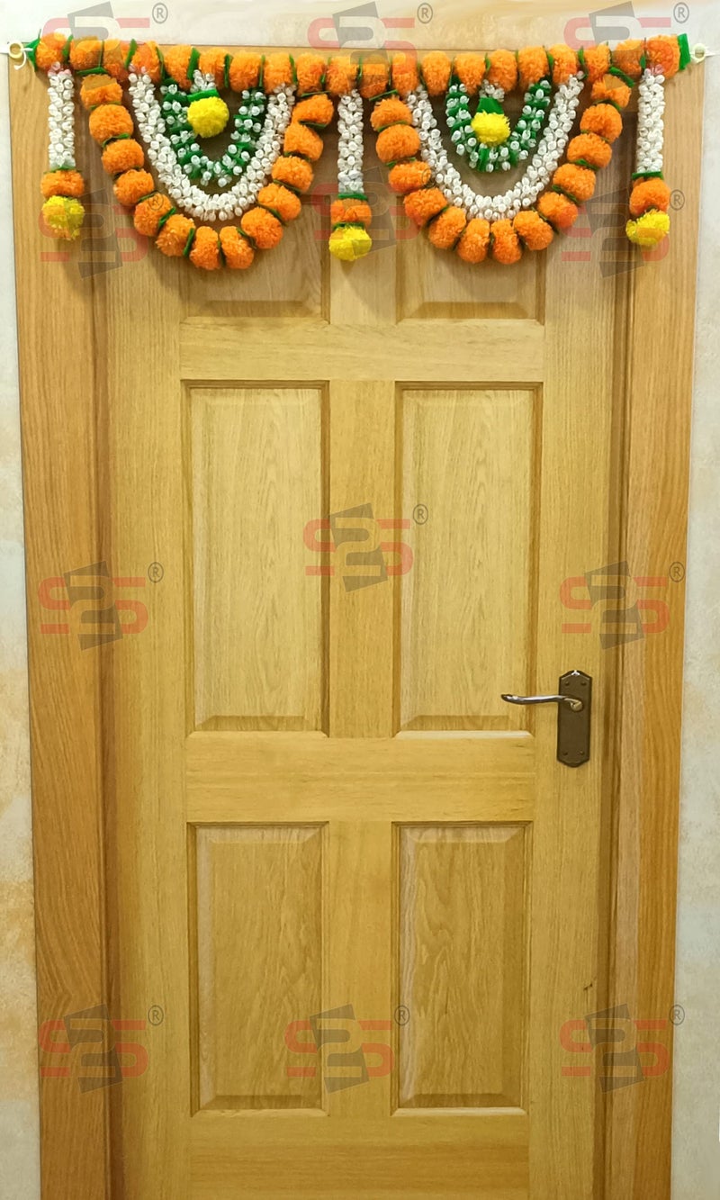 S2S Artificial Marigold & Mogra Flower Triple Layered Door Toran for Main Door, Hanging Toran for Festive Decorations, Doorway Leaves Toran (Orange & White) (Pack of 1) (Length - 40 Inch) - Image 2