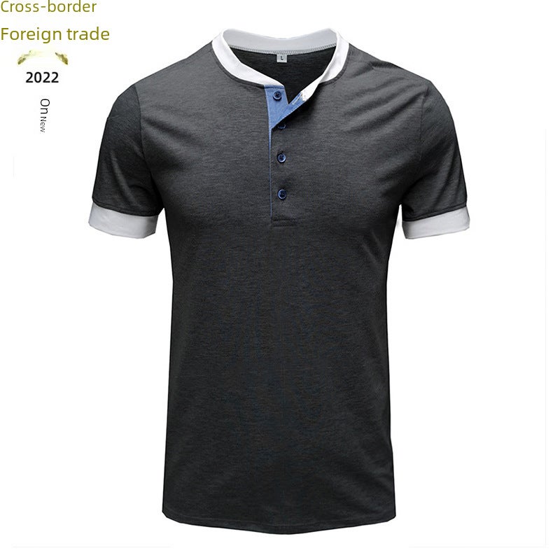 Men''s 2022 Summer New Solid Color Short-sleeved Men''s T-shirt Round Neck Loose Casual Foreign Trade Cotton T-shirt - Image 4