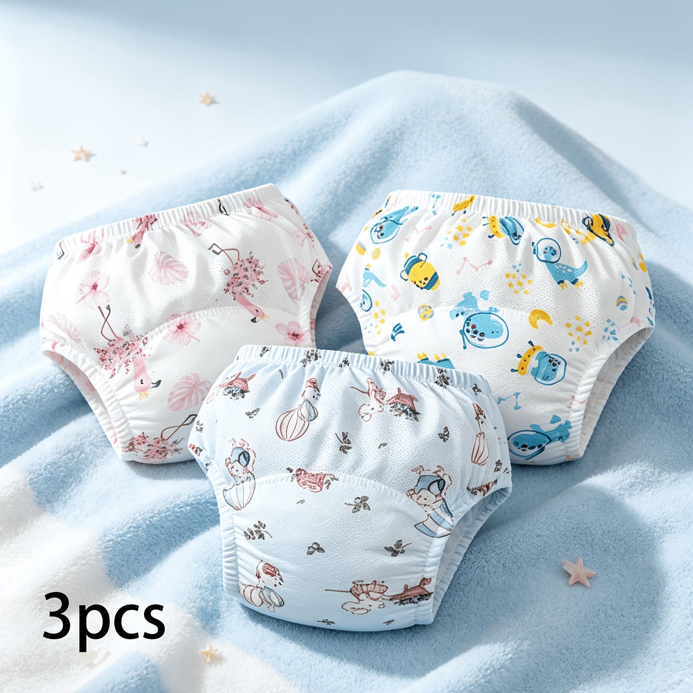 3pcs Infant Training Pants Little-Eared Rat and Big-Eared Rat Cosmic Dinosaur Spiritual Bird Flower Feather Size 100/Pcs Leak-Proof Potty Training Underwear for Boys and Girls Lightweight Breathable F