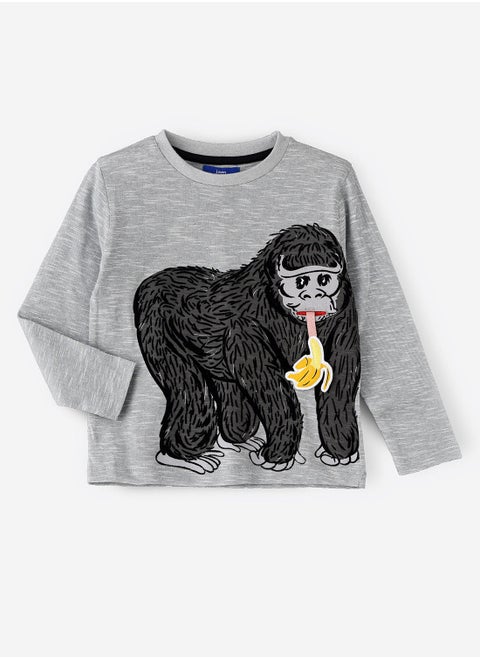 Knit f/slv  t-shirt with print at front