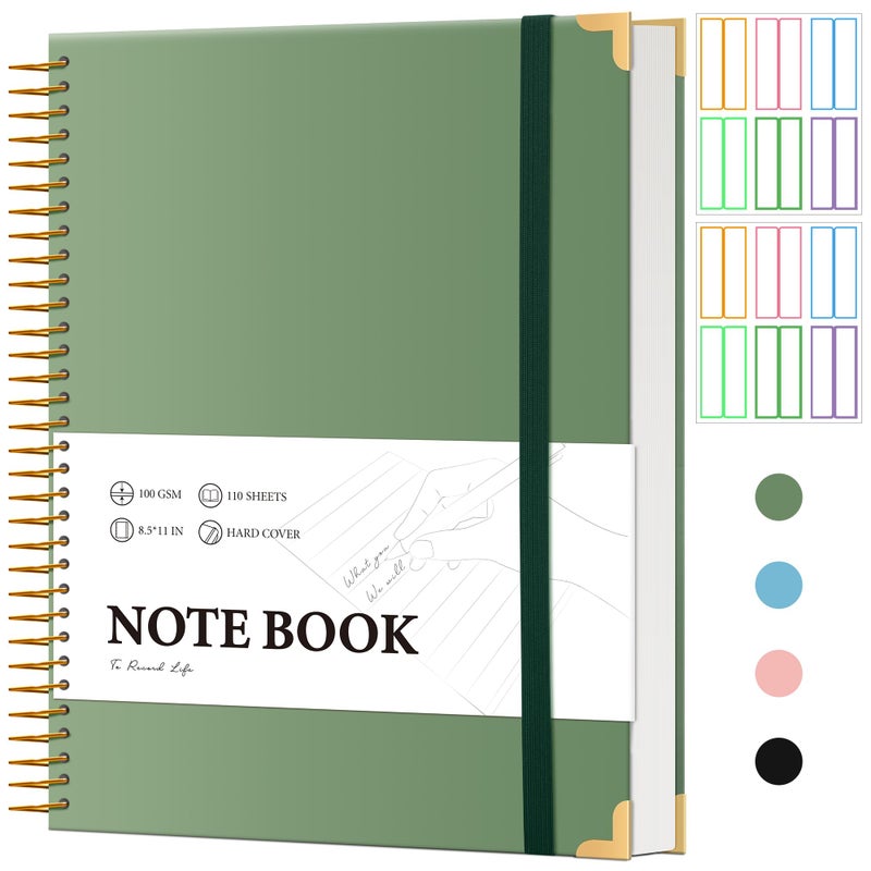 Flying Eagle Large Spiral Notebook College Ruled with Tab Stickers A4 Notebooks for School Supplies Hardcover Spiral Notebook 8.5 x 11 Journal Note Book for Work Note Taking Women Men Writing, 220 Pages, Green - Image 1
