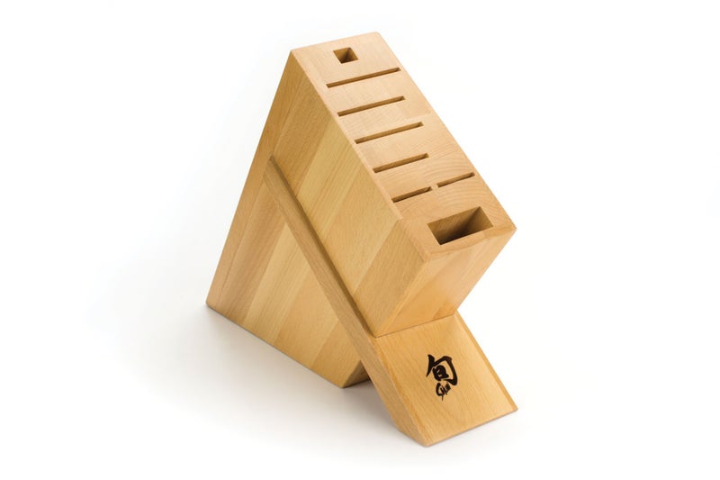 Shun Kickstand Knife Block 8 Slot Wooden Knife Holder Made from Genuine Blonde Beechwood Kitchen Storage for Professional and Home Chefs