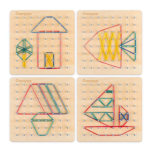 Coogam Wooden Geoboard Mathematical Manipulative Material Array Block Geo Board – Graphical Educational Toys with 30Pcs Pattern Cards and Latex Bands Shape STEM Puzzle Matrix 8x8 Brain Teaser for Kid - Image 3