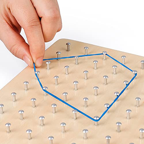 Coogam Wooden Geoboard Mathematical Manipulative Material Array Block Geo Board – Graphical Educational Toys with 30Pcs Pattern Cards and Latex Bands Shape STEM Puzzle Matrix 8x8 Brain Teaser for Kid - Image 4