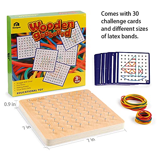 Coogam Wooden Geoboard Mathematical Manipulative Material Array Block Geo Board – Graphical Educational Toys with 30Pcs Pattern Cards and Latex Bands Shape STEM Puzzle Matrix 8x8 Brain Teaser for Kid - Image 5