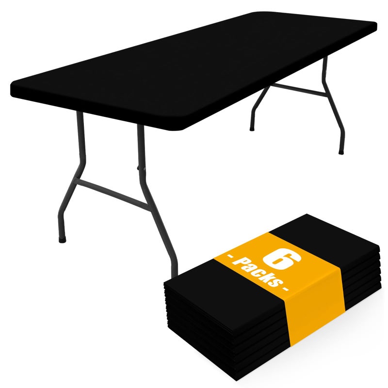 Smiry 6 Pack Rectangle Picnic Table Cloth, Waterproof Elastic Fitted Tablecloths, Washable Polyester Rectangular Patio Table Cover for Camping, Indoor and Outdoor (Black, 30"x72") - Image 1