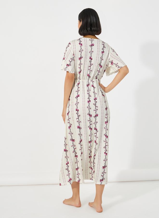Styli Linear Floral Print Wrap Over Nightdress  - Image 4