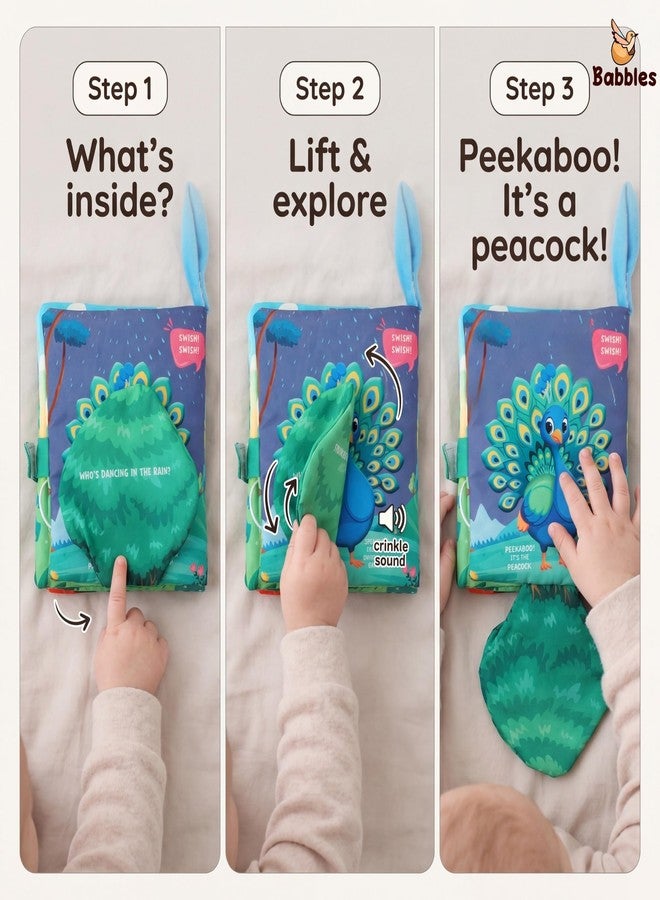 Babbles Peek-A-Boo Animal Baby Book, Soft Cloth Book for Infants & Toddlers with Crinkle Pages, Flaps & Textures, Sensory Play Toy, Gift for Baby Ages 6 Months and Up - Image 5