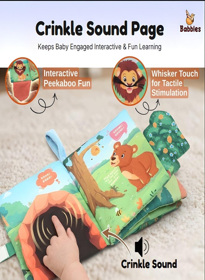 Babbles Peek-A-Boo Animal Baby Book, Soft Cloth Book for Infants & Toddlers with Crinkle Pages, Flaps & Textures, Sensory Play Toy, Gift for Baby Ages 6 Months and Up - Image 2