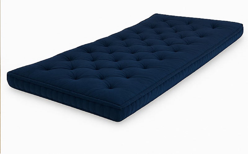 ATOOTFUSION Cotton Floor Mattress, 4 inch Thick Tufted Cushion, 72 x 30 inch, Foldable, Rollable Light Weight Cotton Mattress (Navy Blue) - Image 3