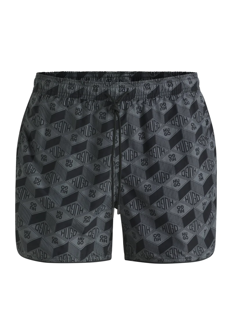 HUGO Dark Grey Drawcord swim shorts with all-over print for Men | Best Price UAE