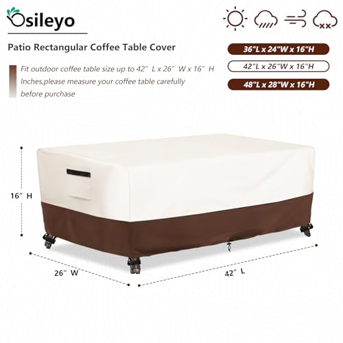 Osileyo Outdoor Patio Coffee Table Cover Waterproof Rectangular Patio Side Table CoverPatio Furniture Covers42 x 26 x 16 inchBeige Brown - Image 3