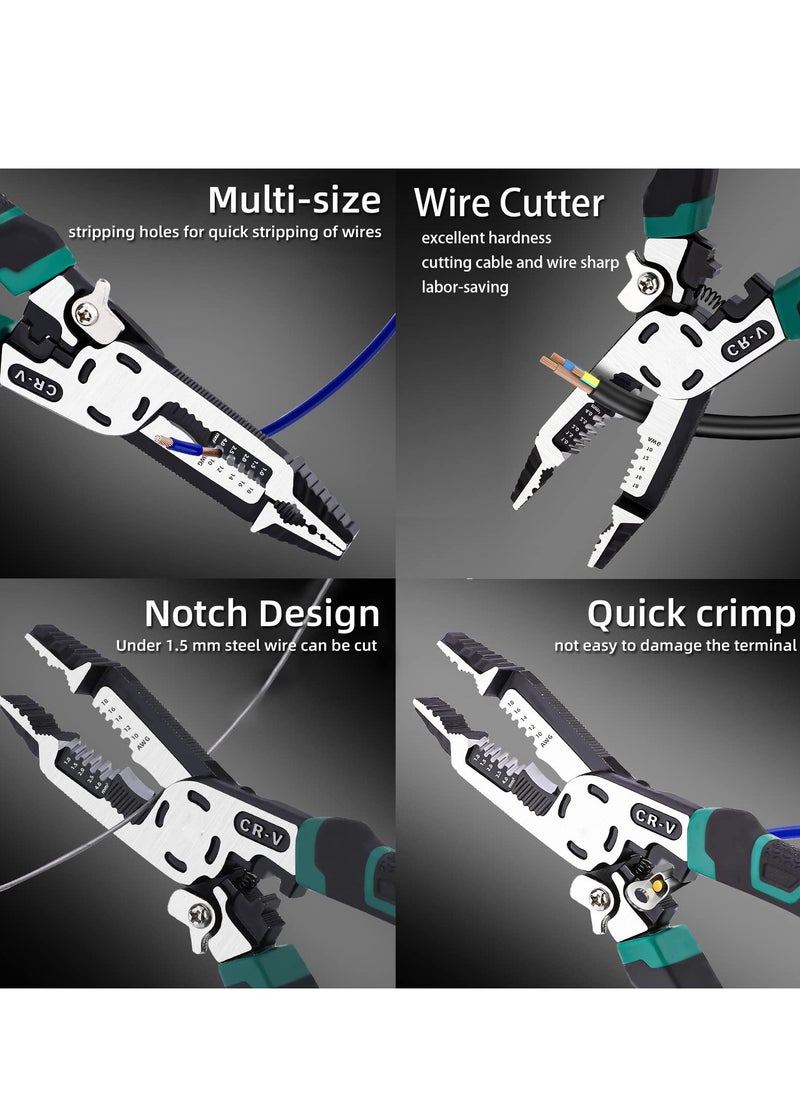 SYOSI - 10-in-1 Wire Stripper Tool, wire crimping tool, C-RV Multifunctional needle nose pliers, Wire Cutter, 9in Combination Plier,  Wiring Tools and Multi-Function Hand Tool - Image 1