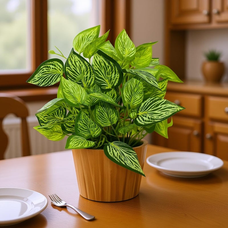 fancymart Artificial Plant Leaves in Wooden Pot Perfect Potted Decoration for Home Living Room & Office Spaces Décor Height - 26cm - Image 2