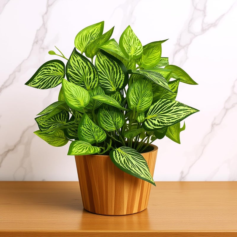 fancymart Artificial Plant Leaves in Wooden Pot Perfect Potted Decoration for Home Living Room & Office Spaces Décor Height - 26cm - Image 1