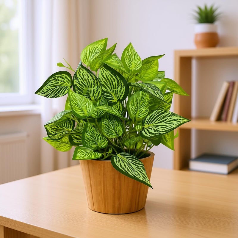 fancymart Artificial Plant Leaves in Wooden Pot Perfect Potted Decoration for Home Living Room & Office Spaces Décor Height - 26cm - Image 5