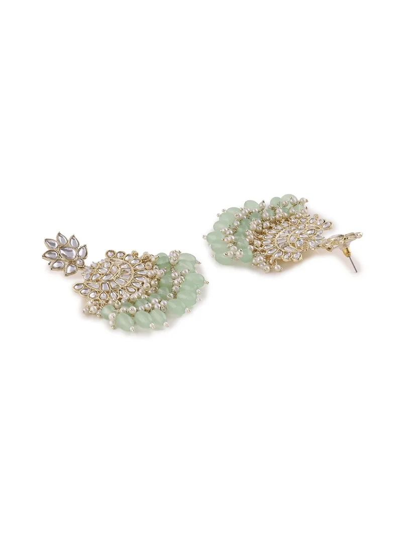 Priyaasi Kundan Studded Beads Beaded Crescent Shaped Chandbalis