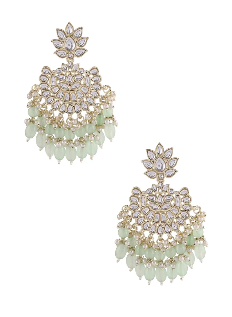 Priyaasi Kundan Studded Beads Beaded Crescent Shaped Chandbalis