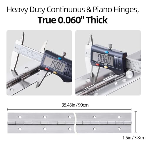 GRRONZEE Heavy Duty Piano Hinge 36 Inch x 15 Inch Stainless Steel Continuous Piano Hinges with Holes 36 Continuous Hinges for Cabinet Door DIY Wood Boxes 0060 Leaf Thickness 15 Open Width - Image 3