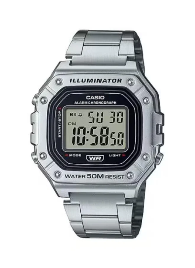 CASIO Men's Digital Display Watch With Silver Stainless Steel Strap - W-218HD-1AVDF