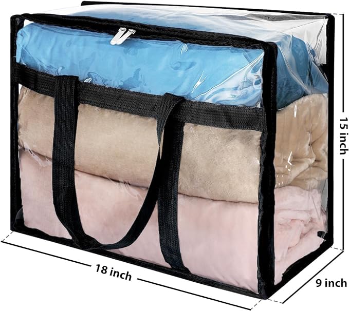 ECHSRT ECHSRT 2 Pack Clear Clothes Storage Bags Organizers with Sturdy Zippers Reinforced Handle Moving Totes for Comforters Blankets Linen Bedding Duvet Transparent Space Saver Containers Black  - Image 2