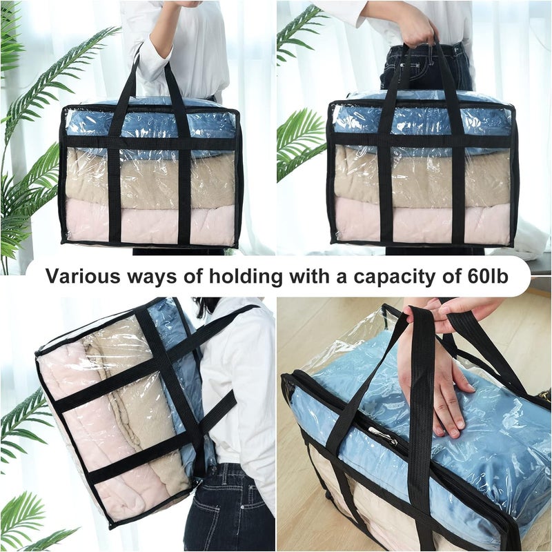 ECHSRT ECHSRT 2 Pack Clear Clothes Storage Bags Organizers with Sturdy Zippers Reinforced Handle Moving Totes for Comforters Blankets Linen Bedding Duvet Transparent Space Saver Containers Black  - Image 5