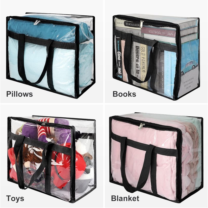 ECHSRT ECHSRT 2 Pack Clear Clothes Storage Bags Organizers with Sturdy Zippers Reinforced Handle Moving Totes for Comforters Blankets Linen Bedding Duvet Transparent Space Saver Containers Black  - Image 4