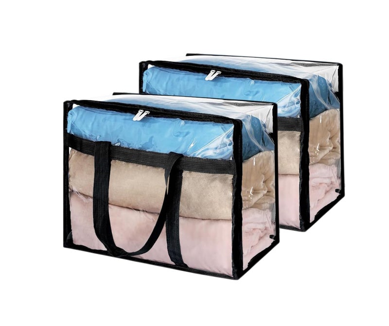 ECHSRT ECHSRT 2 Pack Clear Clothes Storage Bags Organizers with Sturdy Zippers Reinforced Handle Moving Totes for Comforters Blankets Linen Bedding Duvet Transparent Space Saver Containers Black  - Image 1